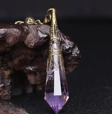 Natural Crystal Pendulum Necklace | Hexagonal Gemstone Divination Jewelry Anakha H. Nyx