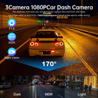 Car Triple Lens Dash Cam HD 1080P