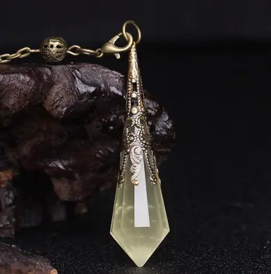 Natural Crystal Pendulum Necklace | Hexagonal Gemstone Divination Jewelry Anakha H. Nyx