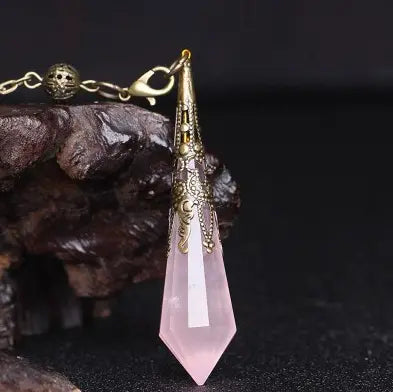 Natural Crystal Pendulum Necklace | Hexagonal Gemstone Divination Jewelry Anakha H. Nyx