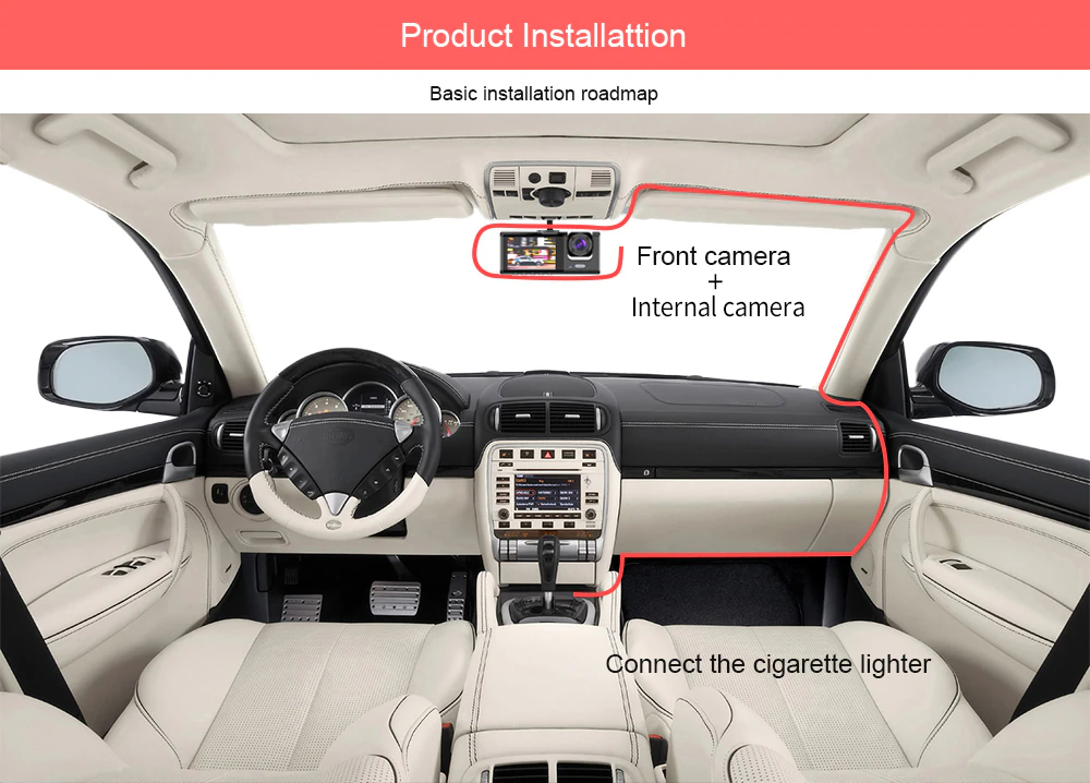 Car Triple Lens Dash Cam HD 1080P