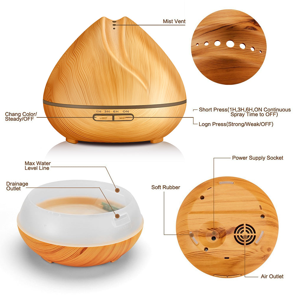 400ml Ultrasonic Essential Oil Diffuser - Faux Wood Cool Mist Humidifier