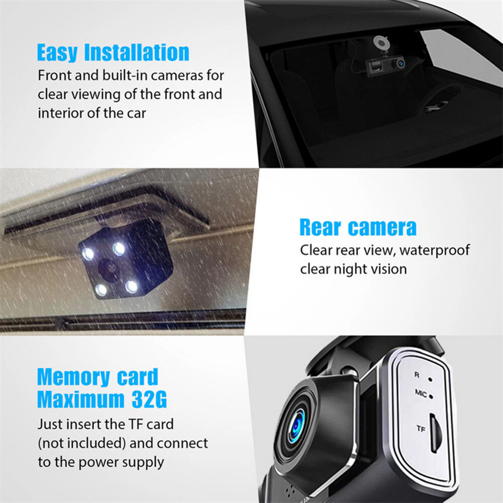 Car Triple Lens Dash Cam HD 1080P