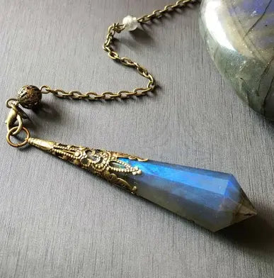 Natural Crystal Pendulum Necklace | Hexagonal Gemstone Divination Jewelry Anakha H. Nyx