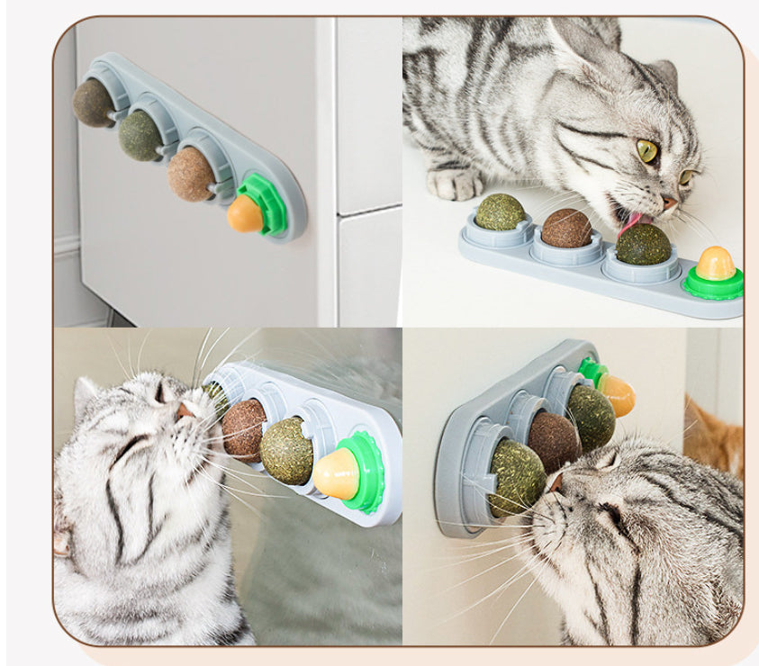 Total Feline Euphoria: The 4-Pack Rotational Catnip & Silvervine Wall Ball Set