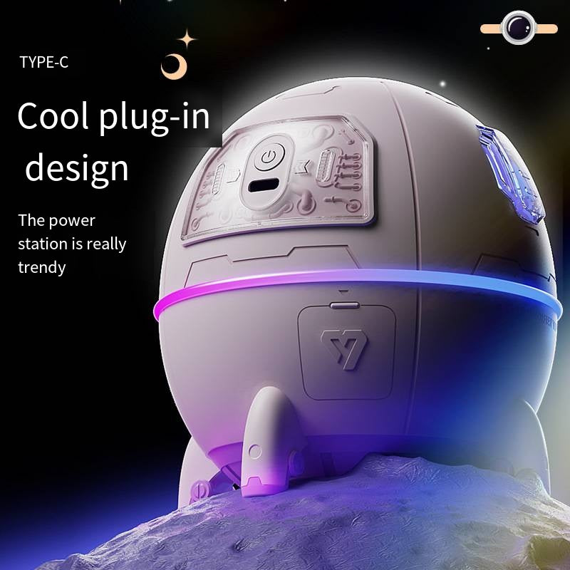 Close-up on the back of the purple humidifier showing the Type-C power plug-in port and power button design.