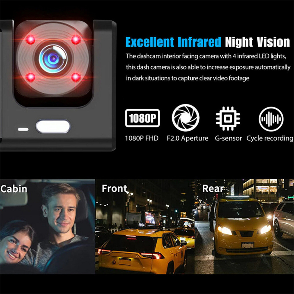 Car Triple Lens Dash Cam HD 1080P