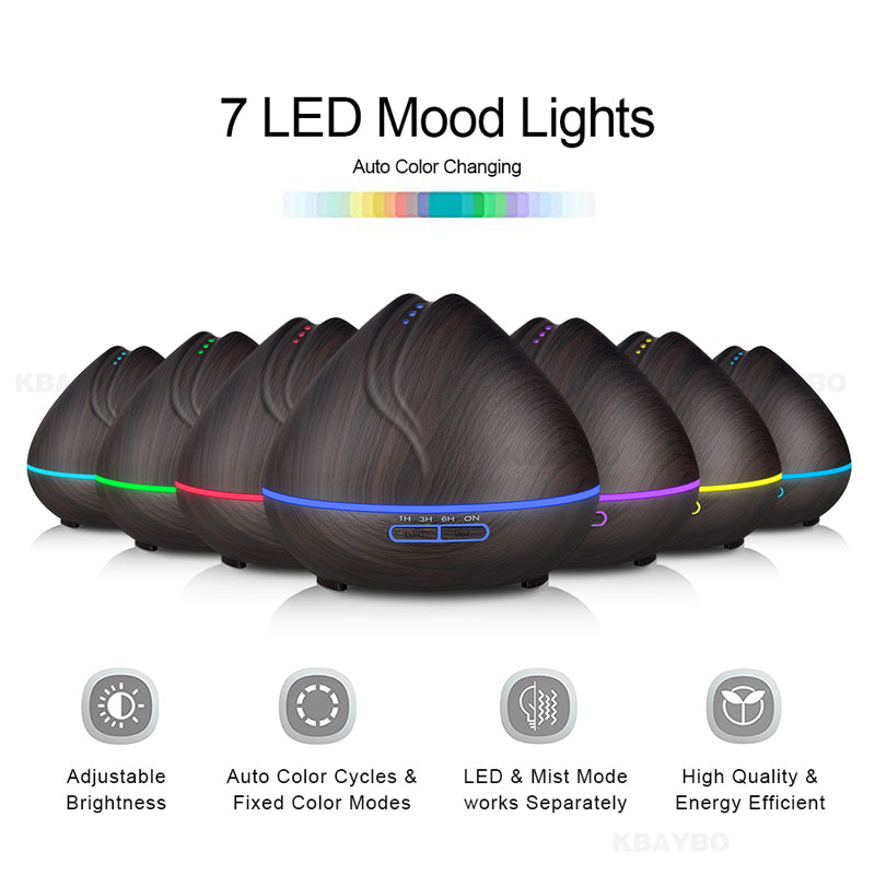 400ml Ultrasonic Essential Oil Diffuser - Faux Wood Cool Mist Humidifier
