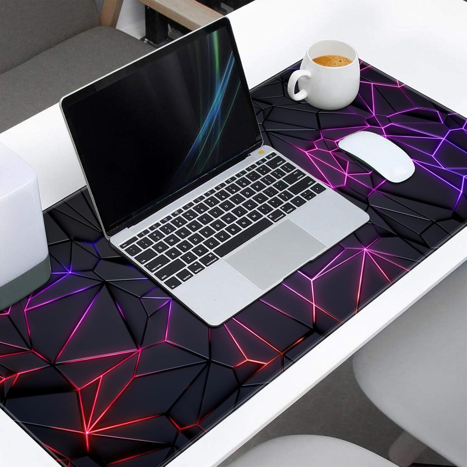 Cyberpunk Neon Polygon Extended Gaming Mouse Pad