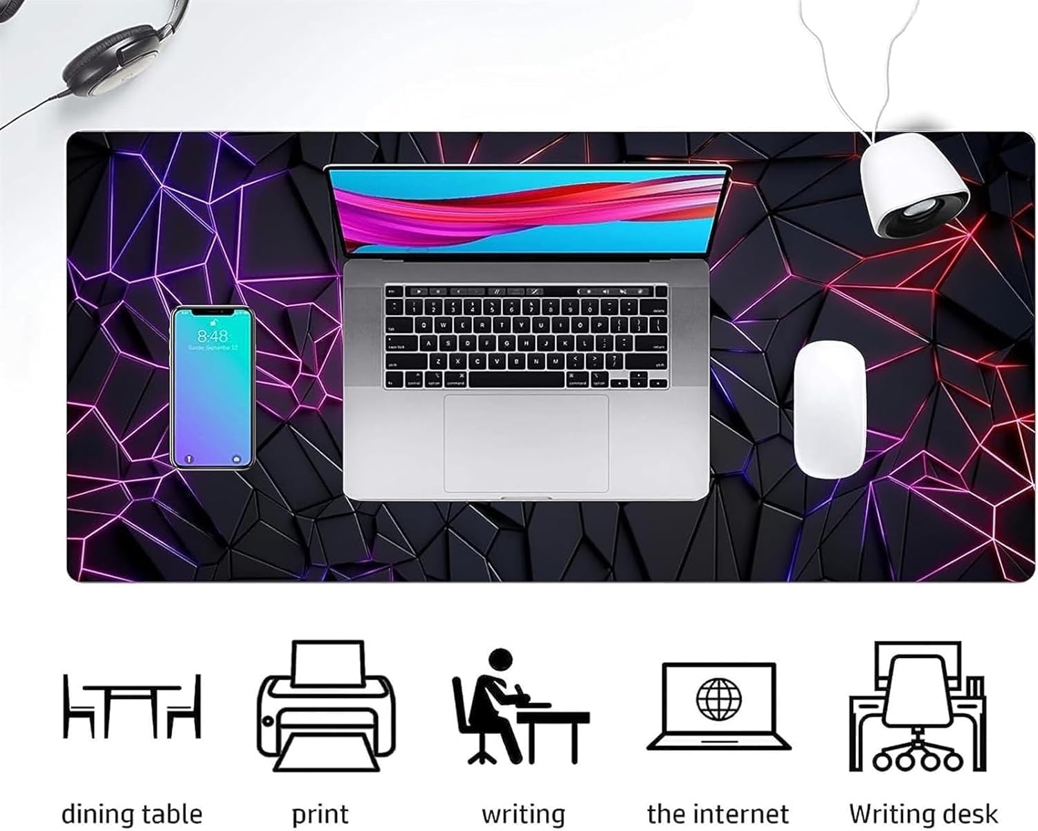 Cyberpunk Neon Polygon Extended Gaming Mouse Pad