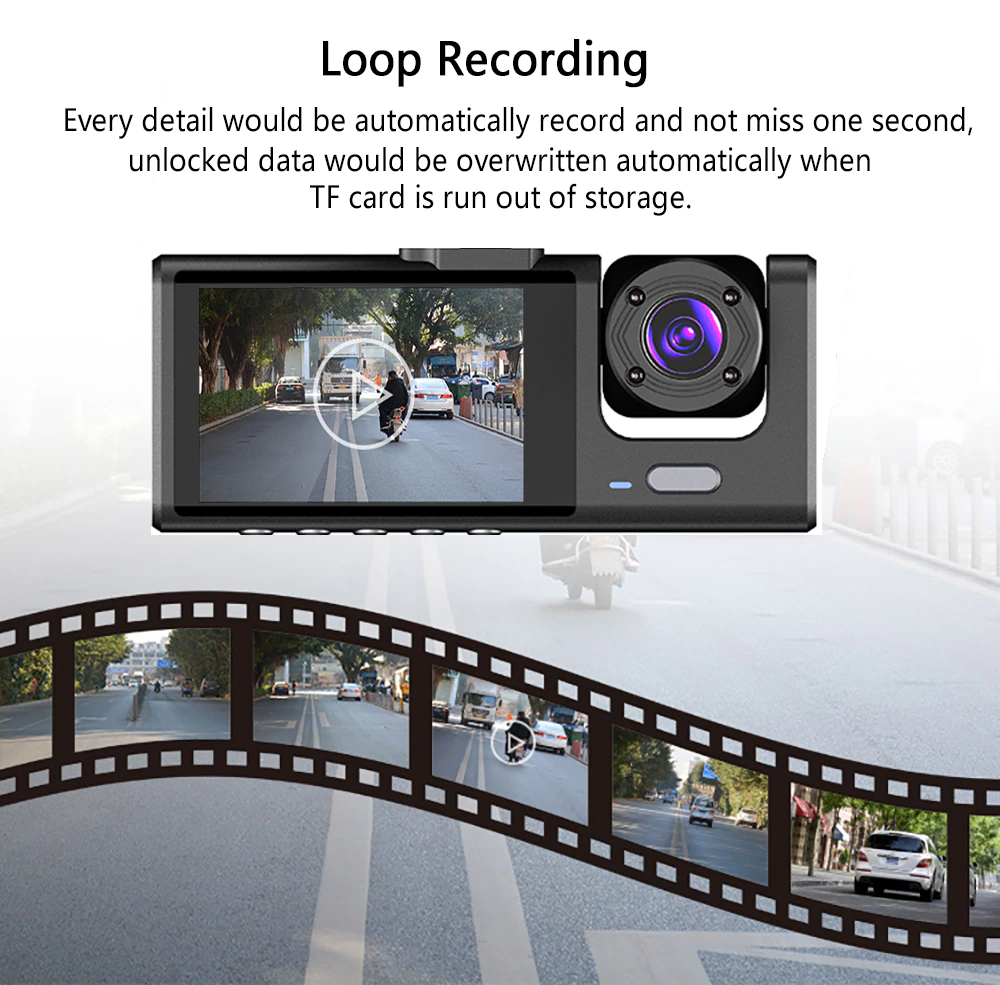 Car Triple Lens Dash Cam HD 1080P