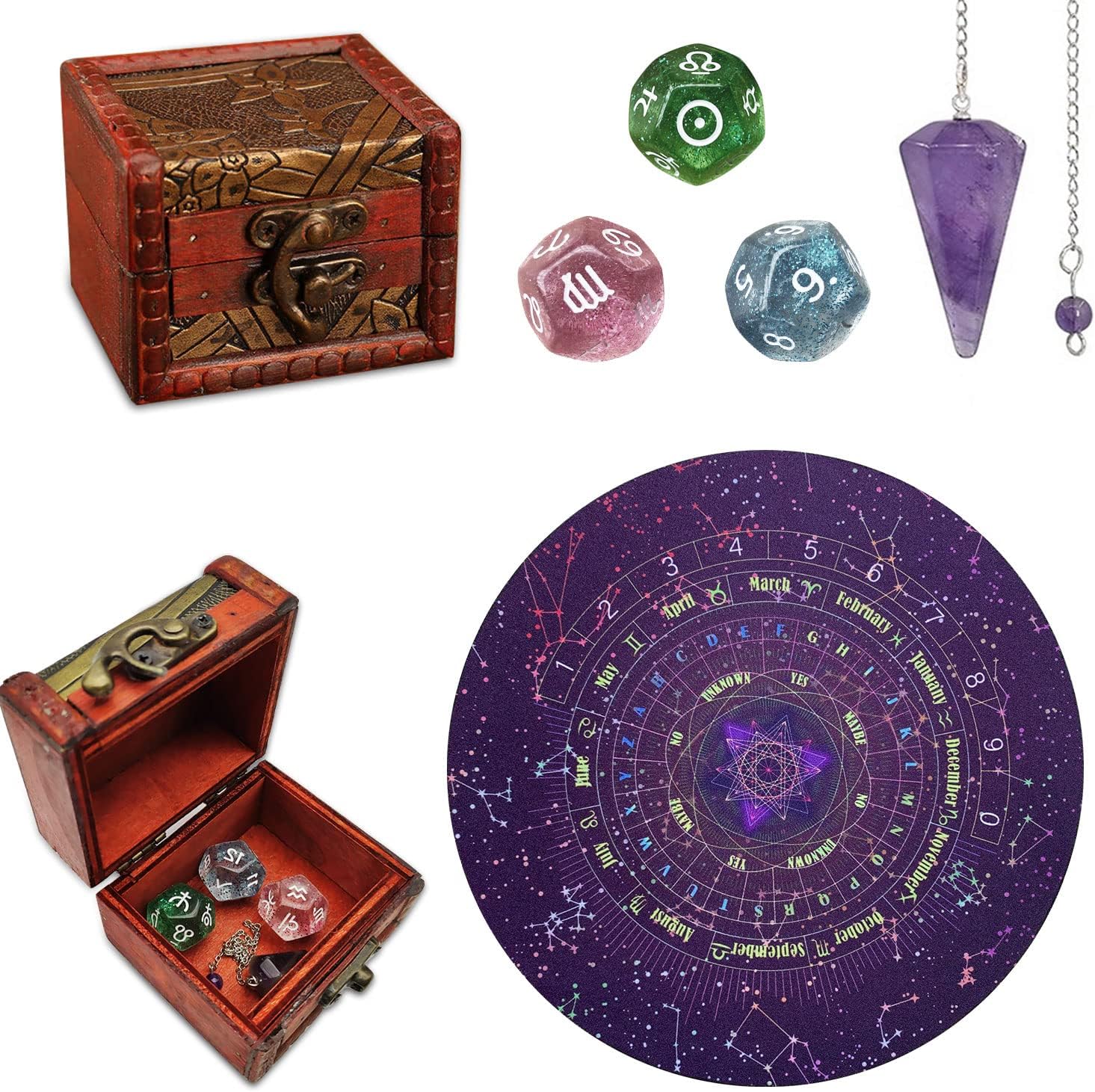 Complete Tarot Pendulum Divination Kit | Amethyst Crystal & Wooden Swing Board Set