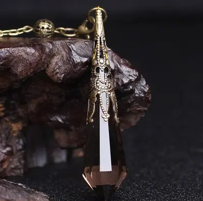 Natural Crystal Pendulum Necklace | Hexagonal Gemstone Divination Jewelry Anakha H. Nyx