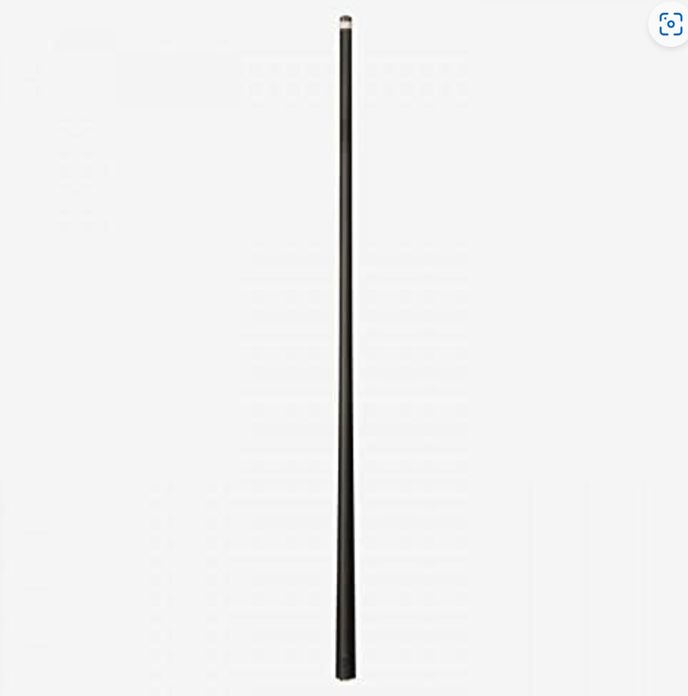 Full‑length black composite cue shaft with a metallic cap displayed vertically against a white background.