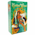 The complete green and cream Tarot of the Golden Wheel storage box with colorful cover design.