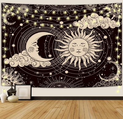 Cosmic Sun and Moon Aesthetic Wall Tapestry