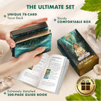 Thick stacked deck of Wild Thick stacked deck of Wild Reflections Tarot cards illustrating the deep green starry sky backing and gold edging.