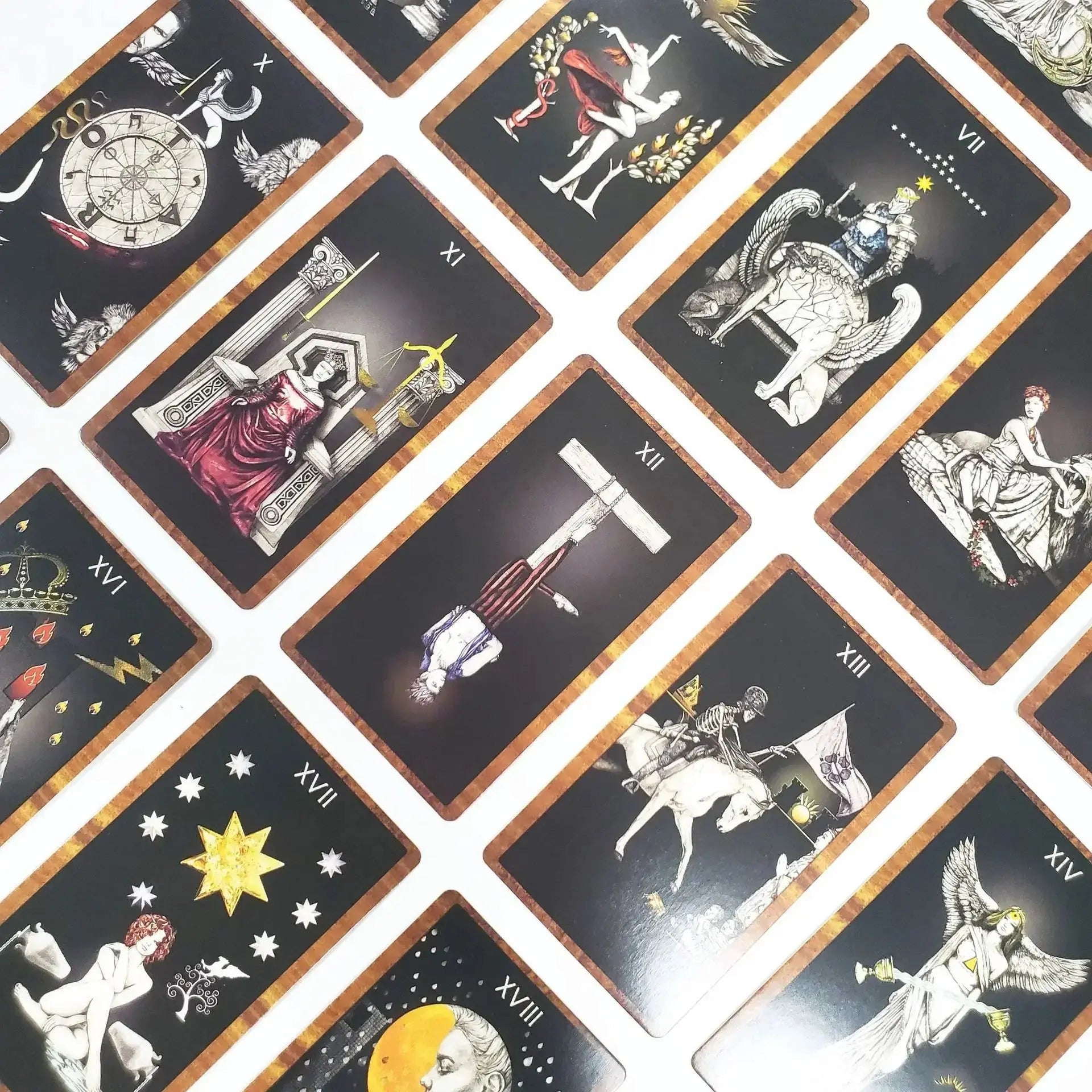 A dense fifteen-card layout showcasing high-contrast characters and figures illuminated against deep pitch-black backdrops.