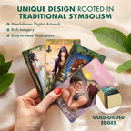 Fanned out Wild Reflections Tarot cards showcasing The Lovers and hand-drawn digital digital artwork character designs.