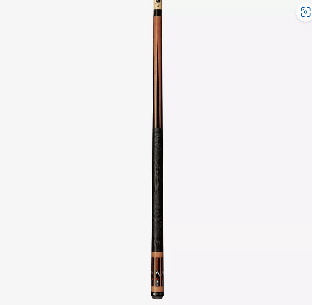 Full-length view of Lucasi Hybrid LHC93 billiards pool cue stick with a black textured grip handle.