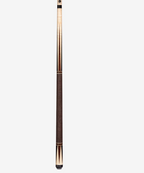 Full-length view of the limited-edition Lucasi LUX51 pool cue featuring a brown embossed leather handle wrap.