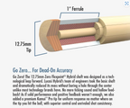 Technical diagram of a 12.75mm low deflection pool cue tip structure featuring a 1-inch ferrule layer.