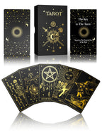 WJPC Gold Foil Tarot Cards rigid gift box featuring gold hot-stamping detail on a black background.