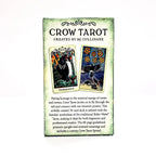 An informational backing card showing a description of the Crow Tarot next to small card thumbnails.