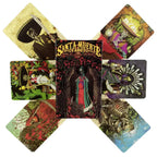 Honor the Sacred Veil: Unfolded Box Layout: Flat, cross-shaped template design showing the full outer packaging illustrations of the Santa Muerte card box.