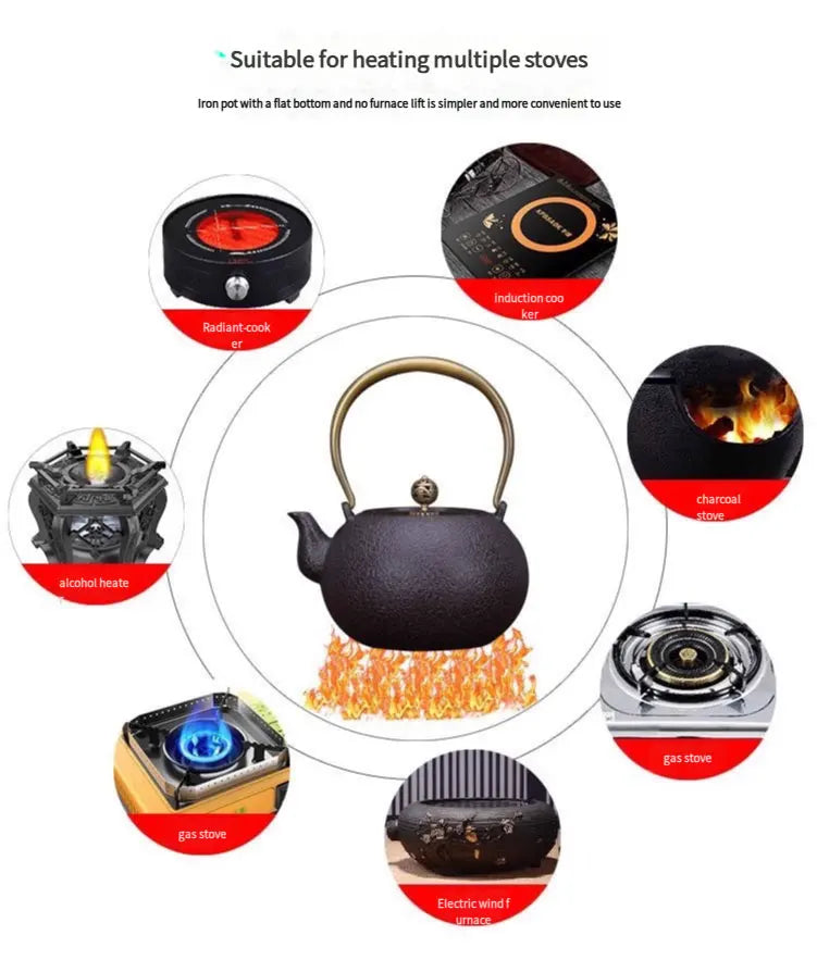 1.2L Authentic Cast Iron Teapot | Uncoated Raw Iron Tetsubin