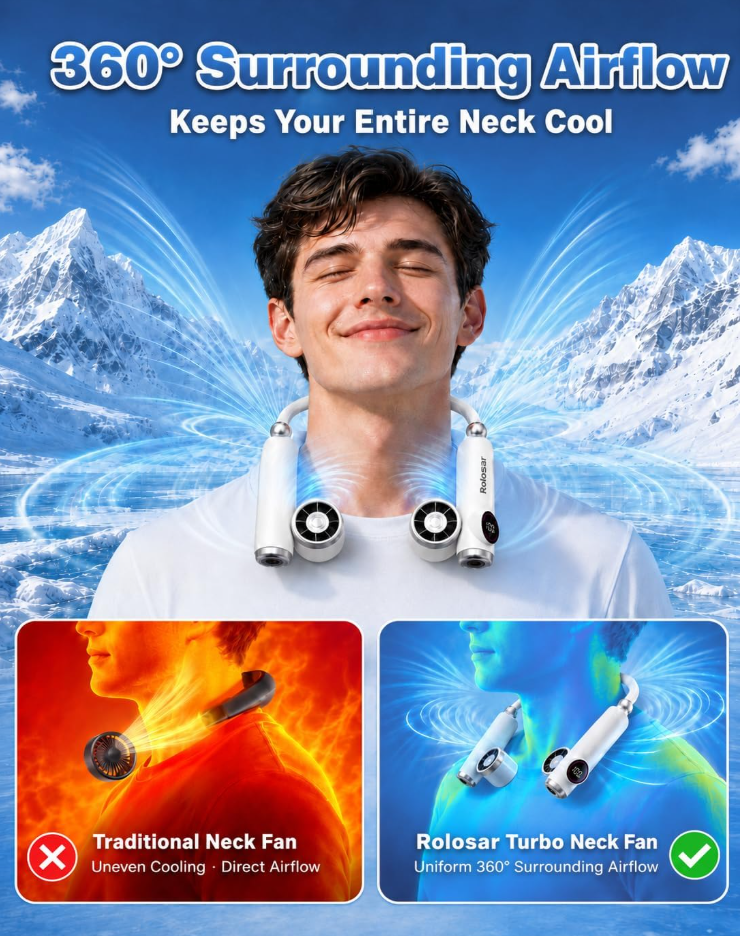 Rolosar 2026 Portable Neck Fan