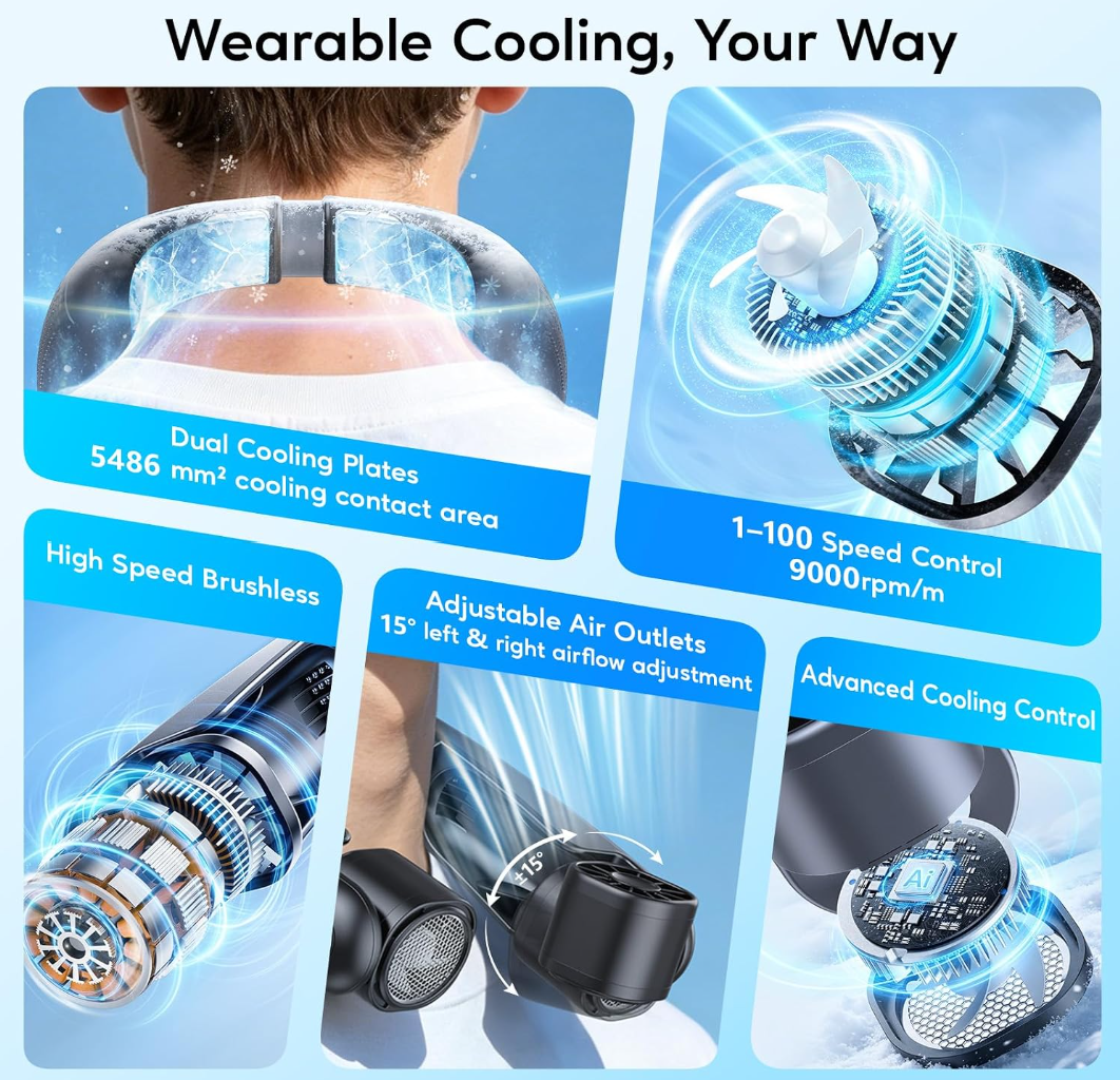 Yannovus Portable Neck Fan with Dual Cooling Plates