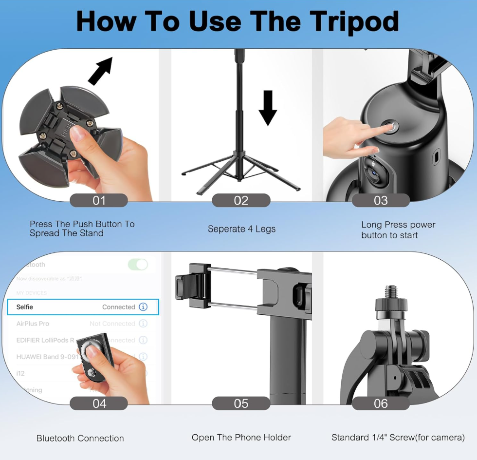 DMYWB Auto Face Tracking Selfie Stick Tripod (Model P01 Pro+H29)