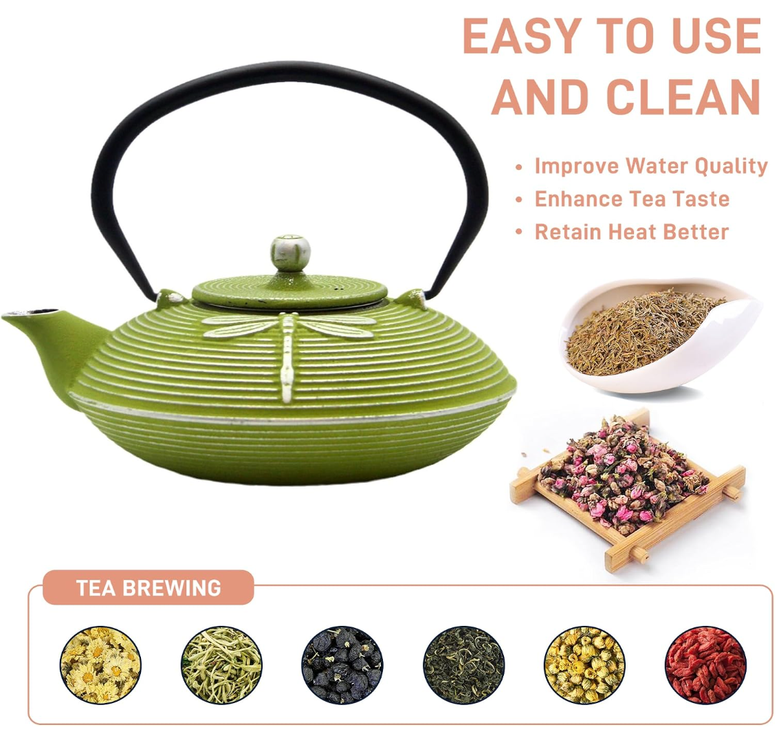 SECHUDO Cast Iron Teapot - Dragonfly or Polka Dot Pattern