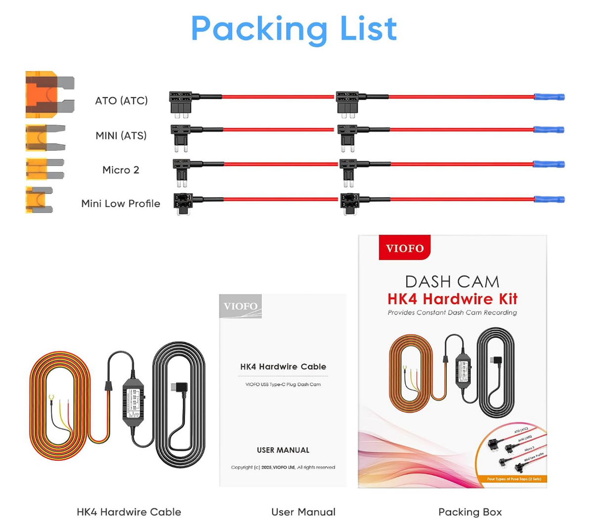 VIOFO HK4 ACC HARDWIRE KIT FULL SET WITH 8PCS CIRCUIT FUSE TAPS