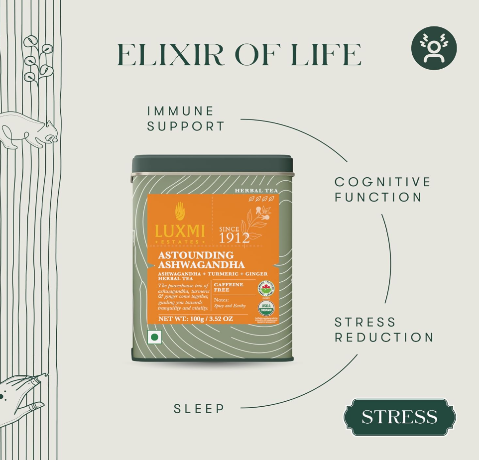 LUXMI Estates Organic Ashwagandha Turmeric Tea