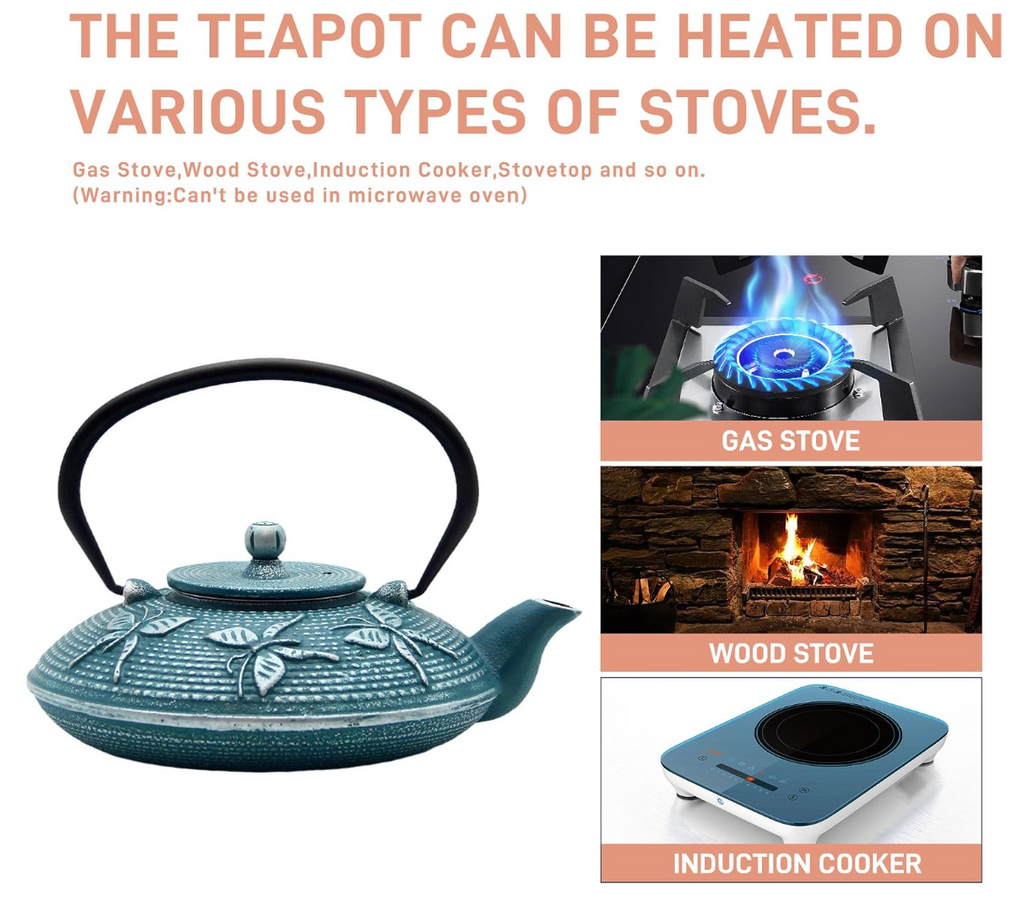 SECHUDO Tea Kettle Coated Cast Iron - Butterfly Pattern