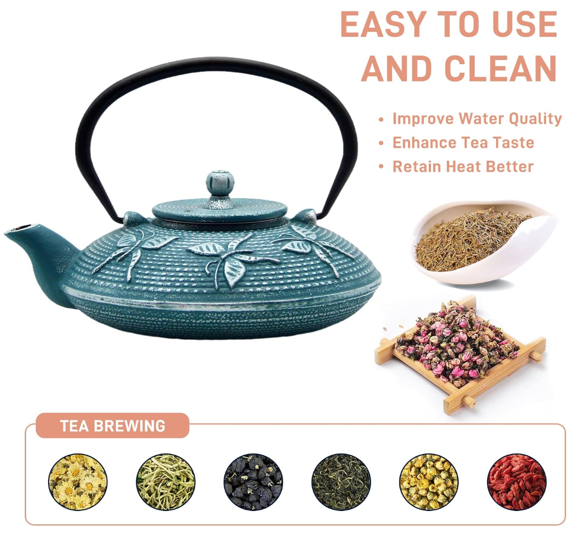 SECHUDO Tea Kettle Coated Cast Iron - Butterfly Pattern