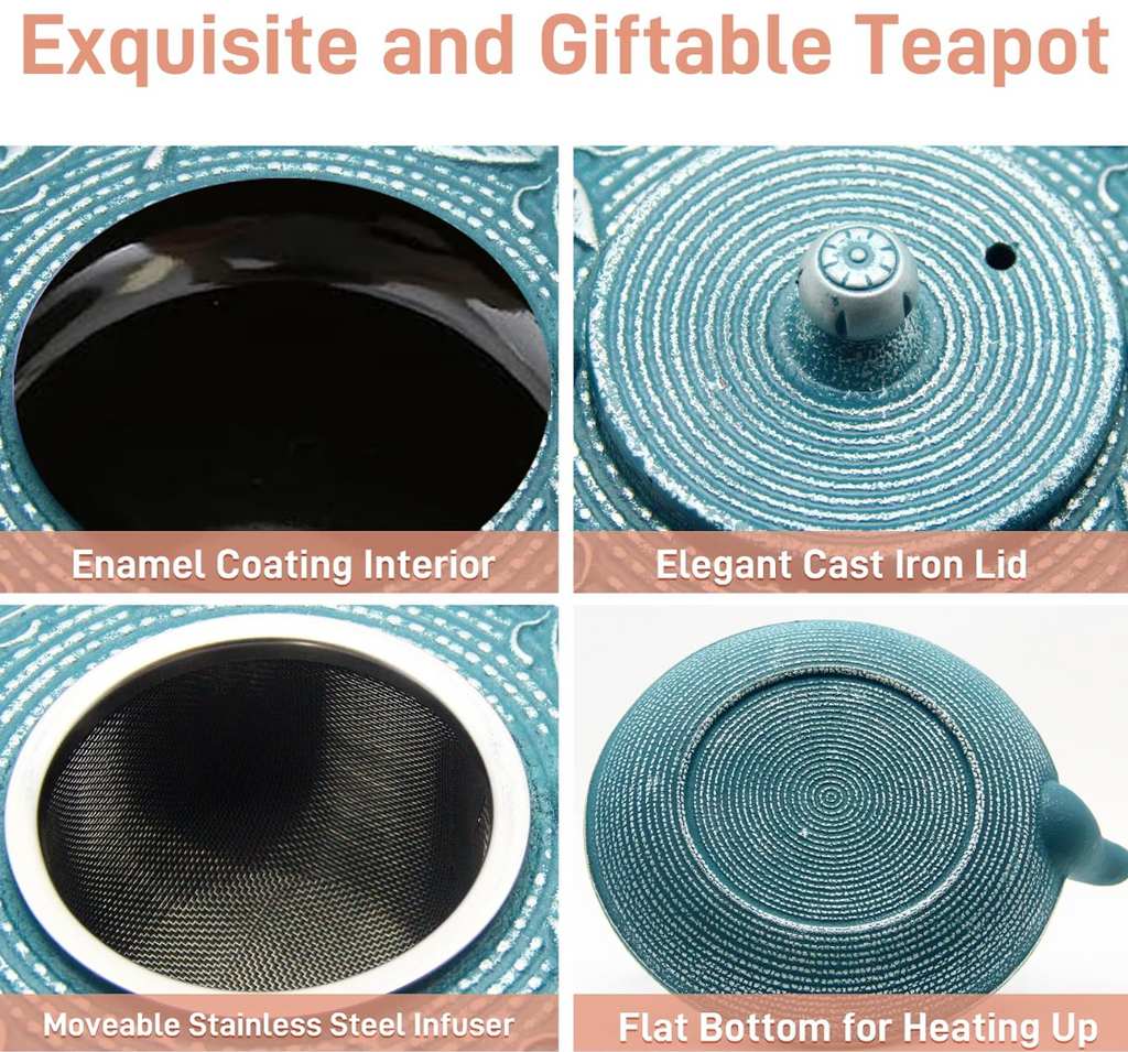SECHUDO Tea Kettle Coated Cast Iron - Butterfly Pattern