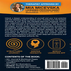 The back cover of this Olivia K. Renner shadow work workbook outlines its 28-chapter structured journey, 50+ journaling pages, 60+ line art illustrations, and a bonus therapist-developed learning app feature. The matte blue layout displays an endorsement from Licensed Psychologist Mia Micevska alongside three circular icons and an official ISBN 9798270184605 barcode label.