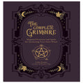 A book front cover featuring an intricate, baroque-style dark purple and black decorative border frame on a solid plum background. The book title, "The COMPLETE GRIMOIRE", is displayed prominently in the upper center in an elegant, stylized gold serif font. Below the title, the subtitle "Magickal Practices and Spells for Awakening Your Inner Witch" is written in a simpler gold typeface. The lower center feature is a large gold pentagram emblem enclosed in a dotted circle with surrounding alchemical symbols.