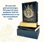 The Medieval Feathers Tarot infographic showing 80 cards and guidebook