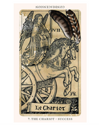 The Medieval Feathers Tarot display of The Chariot card image