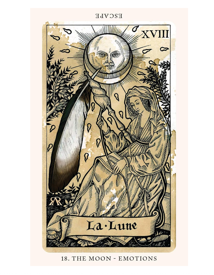 The Medieval Feathers Tarot depiction of the moon card representing emotions