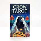 Front view of the vertical Crow Tarot box featuring a central illustration of a black crow perched on a skull.