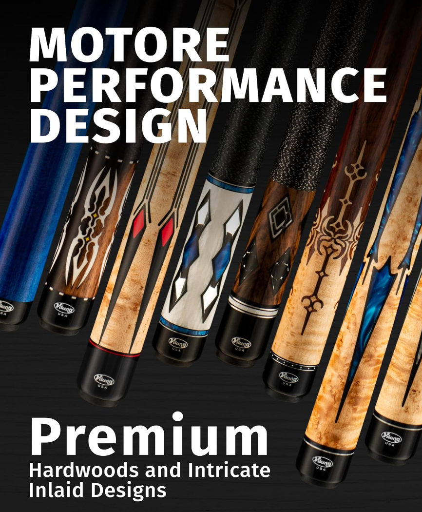 Viking cue featuring VIKORE and Adams USA branding with detailed wood grain and decorative inlays.