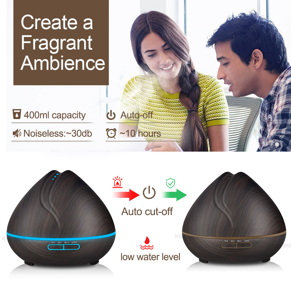 400ml Ultrasonic Essential Oil Diffuser - Faux Wood Cool Mist Humidifier