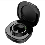 Top view of Smart R5 polished alloy smart ring inside its opened wireless charging case.