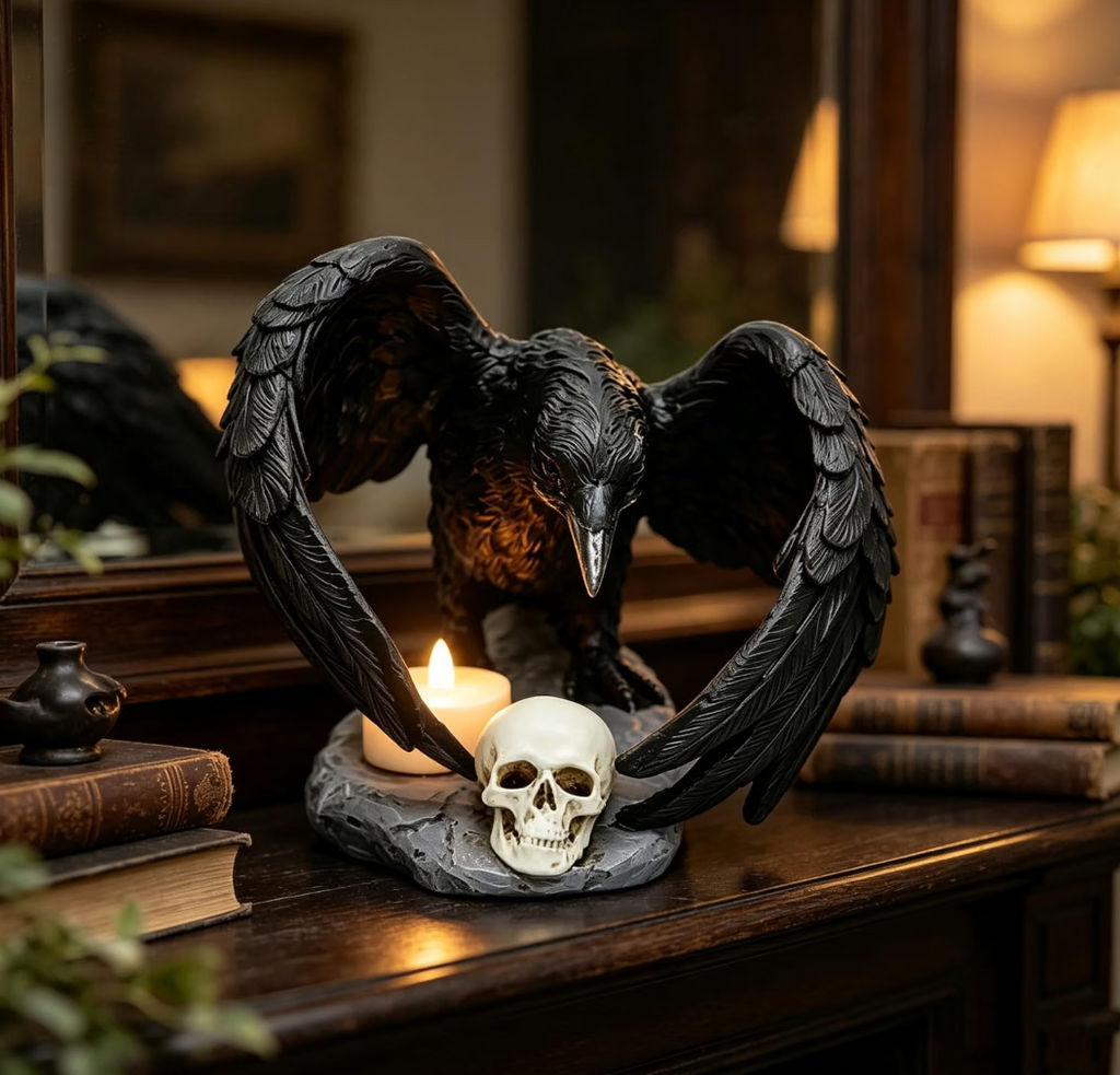 NVSHIQWEI Gothic Crow Skull Tealight Candle Holder