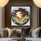 Bgraamiens Dawn Inside a Cave 1000-piece round jigsaw puzzle for adults featuring a 3D visual gradient design with a circular frame. This challenging geometric brain teaser showcases layered paper-cut rock formations and a bright sunset landscape ideal for wall art decor.